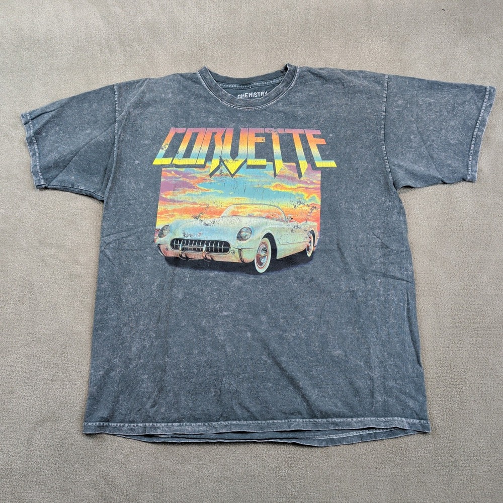Chemistry Large Corvette Graphic Tee Mineral Wash Gray Y2K Streetwear C1 Shirt